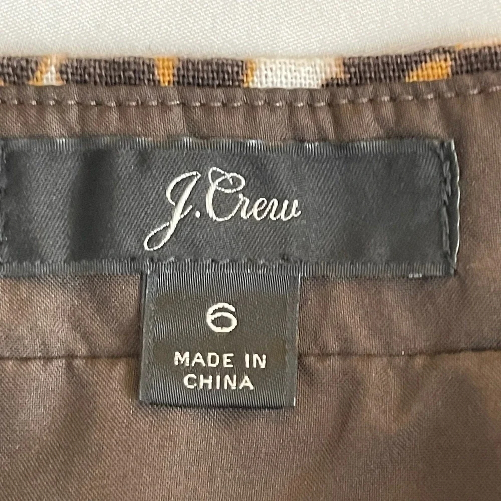 J Crew Women's Brown Multi Leopard Animal Print Linen Cotton Pencil Skirt Size 6